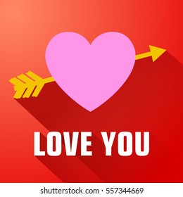 Valentines Day greeting card with text and polygonal geometric red heart on blue background isolated vector illustration