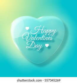 Valentines Day greeting card with text and polygonal geometric red heart on blue background isolated vector illustration
