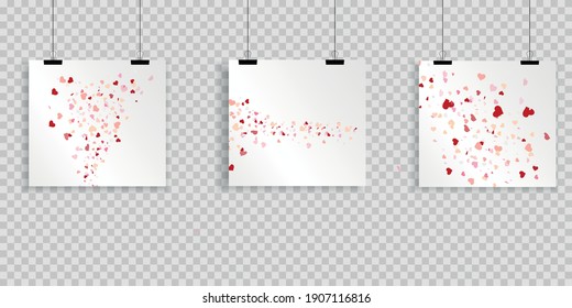 Valentine's Day Greeting Card Three White Set Hearts Set Different Hearts