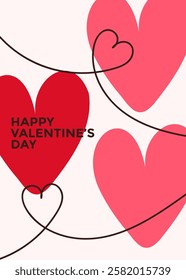 Valentine's Day greeting card. Trendy minimalist aesthetic design with red and pink hearts. Template for invitation, cover, banner, poster, flyer. Vector illustration. Ready to print