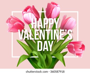  Valentines day greeting card with tulips flowers. Vector illustration EPS10