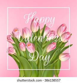 Valentines day greeting card with tulips flowers. EPS 10 vector file included