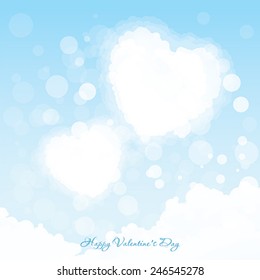 Valentines Day Greeting Card. Two Hearts in the Sky with Clouds