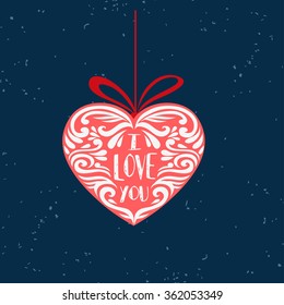 Valentine's day greeting card with typography heart. I Love you. Typography for t-shirt print