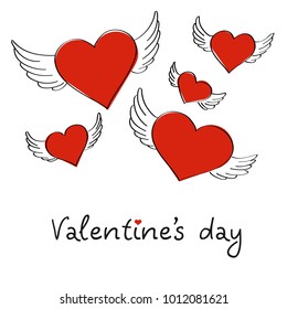 Valentine's day greeting card. Vector hearts with wings