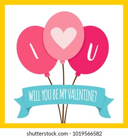 Valentine's day greeting card vector. Will you be my valentine. I love you.