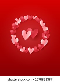 Valentines Day Greeting Card, Vector template for Anniversary of Marriage or Wedding invitation with copy space at top and bottom.