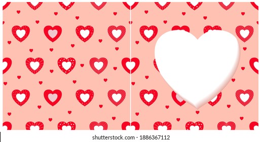 Tarjeta de bienvenida de San Valentín. Plantilla de tarjeta de Vector Valentine con patrón de corazones. Diseño de plantillas de tarjetas de amor. 