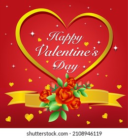 Valentine's Day Greeting Card Vector Illustration With Red Background