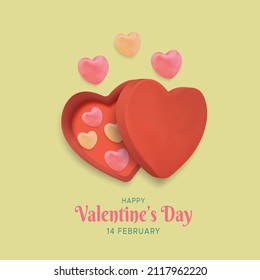Valentine's day greeting card vector template. Isolated yellow background