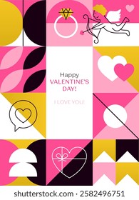 Valentines Day Greeting Card. Vector Illustration of Holiday Celebration. Love Seasonal Postcard. Heart and Romance Line.