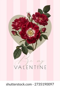Valentine's Day greeting card. Vector illustration with with red roses and engagement ring.	