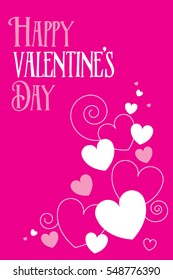 A Valentine's Day greeting card in vector format. A group of paper hearts are growing out of the bottom right corner with some abstract swirls.