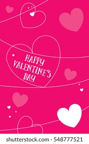 A Valentine's Day greeting card in vector format. A group of paper hearts and string make up the abstract romantic background.