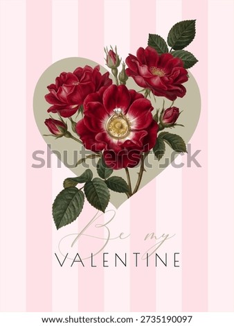Valentine's Day greeting card. Vector illustration with with red roses and engagement ring.	