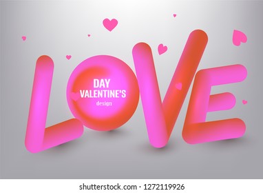 Valentines day greeting card with volume letters. Vector illustrations