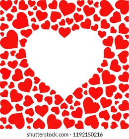 Valentines day greeting card or wedding invitation background design.  Flat style vector illustration.  Composition from the hearts. Vector illustration for Valentines day. Colorful Background pattern