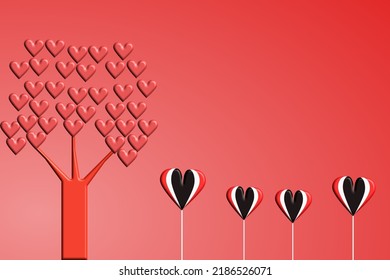 valentines day greeting card wedding card love tree gradient pink background