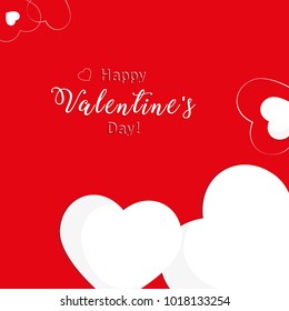 Valentines day greeting card, white hearts with greeting inscription on red background, Happy Valentine's Day