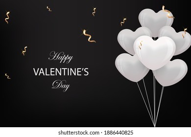 Valentines day greeting card with white balloons in a shape of a heart. Valentine's day poster. Stock vector illustration