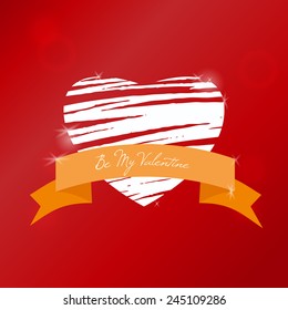 Valentine's day greeting card, white hand drawn heart on red background 