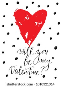 Valentines day greeting card will you be my valentine handwritten text vector