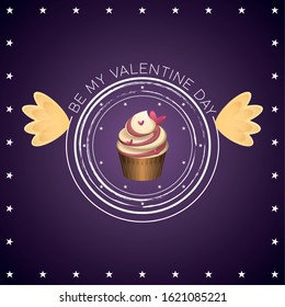 Valentines day greeting card witn a cupcake -Vector
