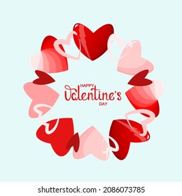 Valentine's Day greeting card. A wreath of red and pink hearts.
