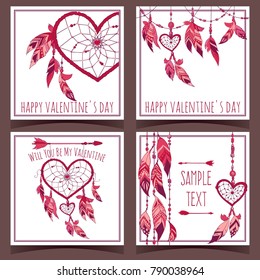 Valentine's day greeting cards. Boho style.