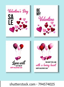 Valentines Day Greeting Cards, Celebration Sale Banner Ads Vector Set. Romantic Background, Big Love Poster Template Valentines Day Greeting Cards, Sale Banner Ads Retro Decoration with Lettering.