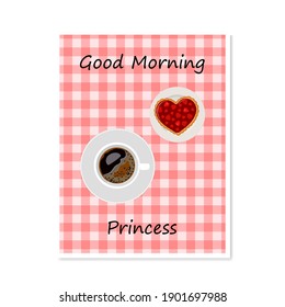 Valentines day. Greeting cards with cups of coffee and heart shaped cookies. Cartoon flat style. Vector illustration