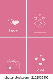 Valentines Day Greeting cards Drawing thin lines blank template with space for text in a minimalistic style Concept of publishing advertising banners on social networks. vector