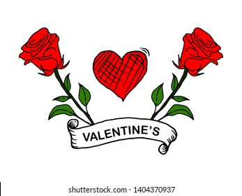 Valentine's day greeting cards with hand written greeting lettering and decorative rose illustration background. Valentine's day flyer. Vector illustration.