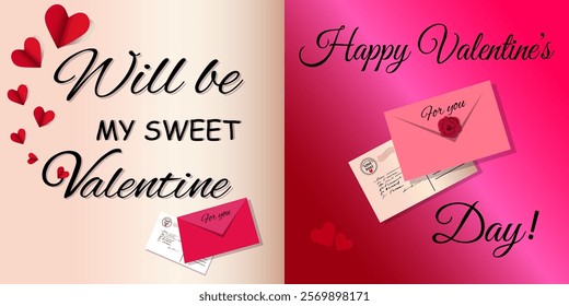  Valentine's Day greeting cards with handwritten greeting inscriptions. Suitable for social media posts, banner design.