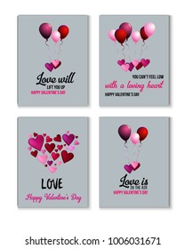 Valentines Day Greeting Cards, Heart Balloons Sale Banner Ads Vector Set. Romantic Background, Gift Voucher Template. Valentines Day Greeting Cards, Sale Banner Ads Vintage Decoration with Lettering