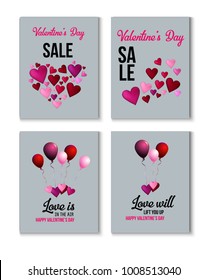 Valentines Day Greeting Cards, Love Holiday Sale Banner Ads Vector Set. Romantic Background, Big Love Poster Template Valentines Day Greeting Cards, Sale Banner Ads Retro Decoration with Lettering.