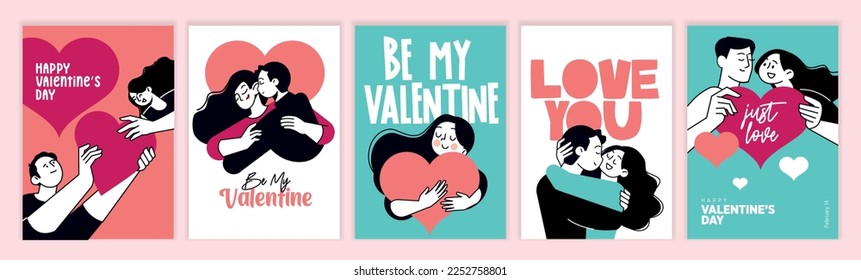 Juego de tarjetas de felicitación de San Valentín. Conceptos de ilustración vectorial para fondo, tarjeta de saludo, banner de sitio web y móvil, banner de medios sociales, material de marketing.