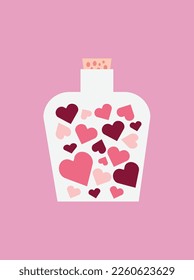 Valentine's Day greeting cards set with bottle and heart shapes inside. Design for Valentine and wedding.