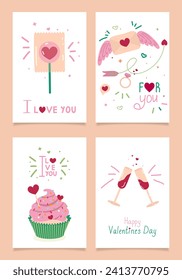 Valentine's day greeting cards set. Vector illustration in flat style
