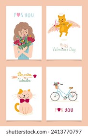 Valentine's day greeting cards set. Vector illustration in flat style