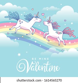 Valentine's Day greeting design with 2 magical unicorns	