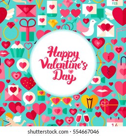 Valentines Day Greeting. Flat Style Vector Illustration Love Holiday Poster.