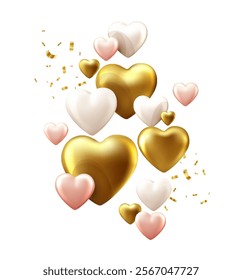 Valentines Day Greeting with Gold and Pink Heart Decorations. Celebrate love and affection with this stylish Valentines card featuring golden and pink hearts. Vector illustration EPS10