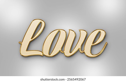 Valentines day greeting illustration. Realistic 3d gold lettering love
