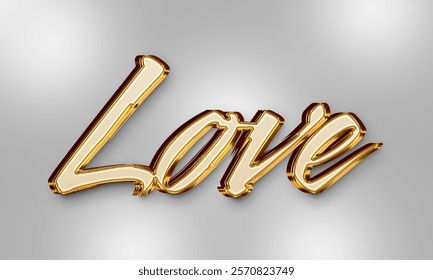 Valentines day greeting illustration. Word Love with realistic golden 3d style effect.