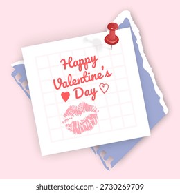 Dia dos Namorados com uma saudação e um beijo de batom rosa. Design de papelaria romântico e realista, perfeito para saudações de férias, anúncios de mídias sociais e gráficos de blog com tema de amor