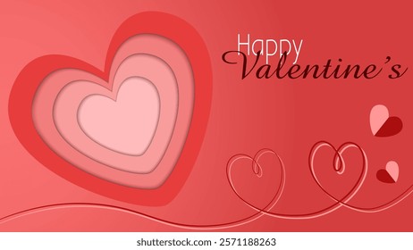 Valentine's day Greeting posters in flat red and pink paper hearts background. Cute simple and love sale banners or greeting cards templates and social media post. Eps 5