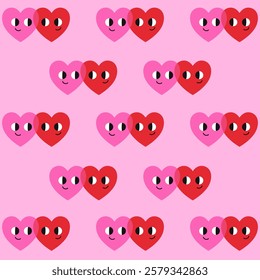 Valentine's day Greeting posters. Red love heart seamless pattern illustration. in trendy retro 90s 00s cartoon style. Set Of Cool Retro Stickers Vector Design