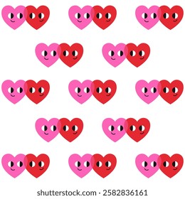Valentine's day Greeting posters. Red love heart seamless pattern illustration. in trendy retro 90s 00s cartoon style. Set Of Cool Retro Stickers Vector Design
