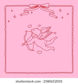 Valentine's day Greeting posters. Vector Illustration of Cartoon Character for Valentines Day. Character amour cupid valentines day.Cartoon angel shoots hearts from a bow